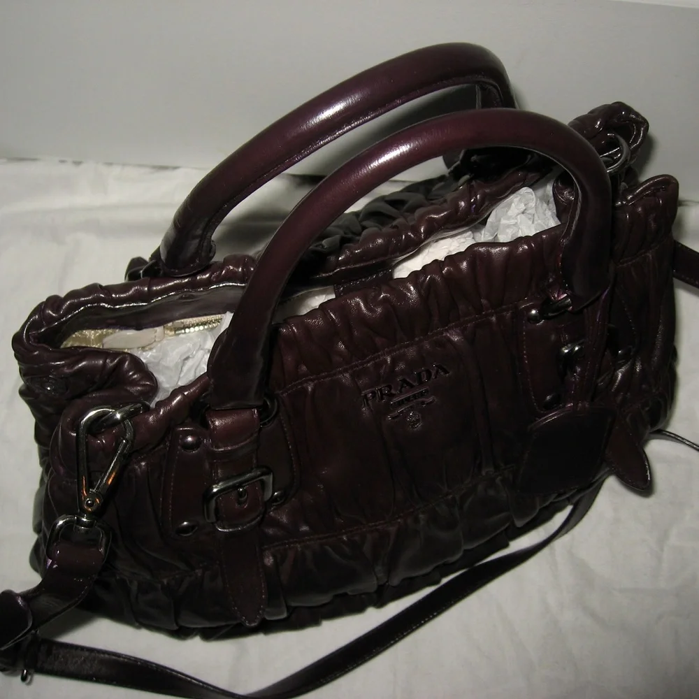 Prada Nappa Gaufre Aubergine Leather Tote